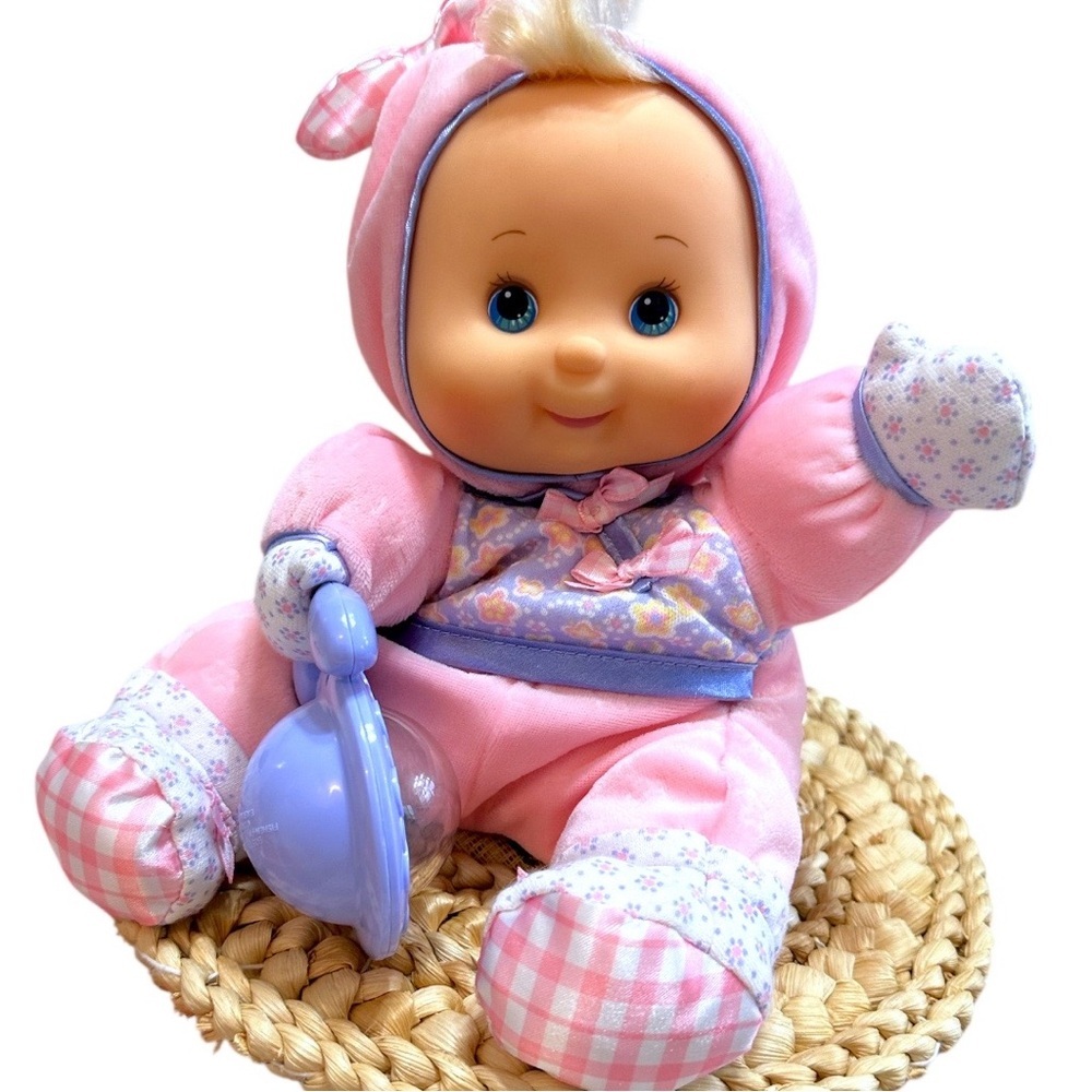 Vintage Y2K Fisher-Price First Baby Doll with Rattle Soft Plush & Vinyl Face - Picture 4 of 16